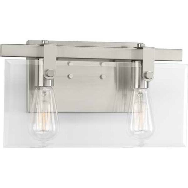 2 Light 120 volt Brushed Nickel Vanity Clear Glass Light Fixture