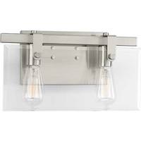 View 2 Light 120 volt Brushed Nickel Vanity Clear Glass Light Fixture