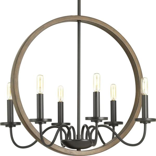 6 Light Antique Bronze Weather Oak Accents Farmhouse Style Chandelier Light Fixture