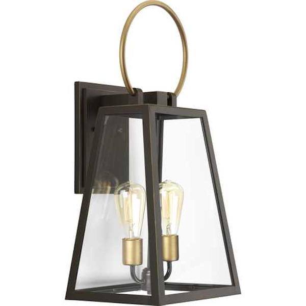 2 Light Antique Bronze with Clear Glass Medium Barnett Wall Light Fixture