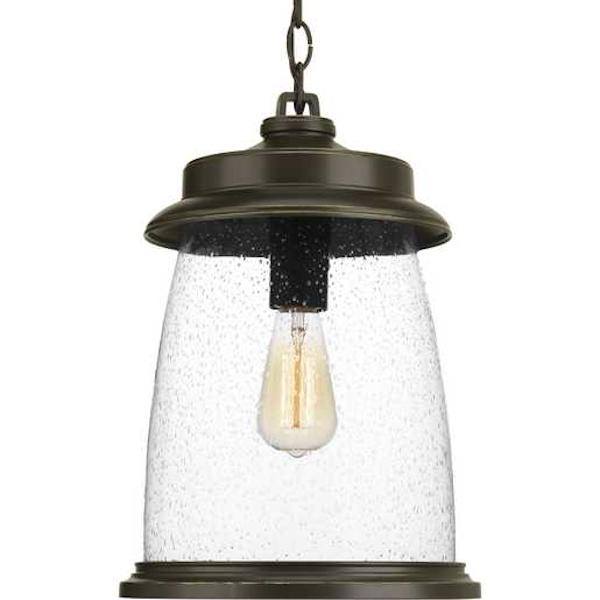1 Light Antique Bronze with Clear Seeded Glass Hanging Lantern Light Fixture