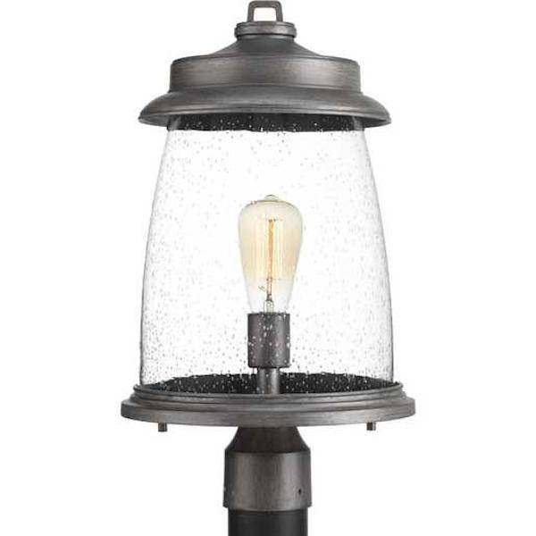 1 Light Antique Pewter with Clear Seeded Glass Post Top Light Fixture