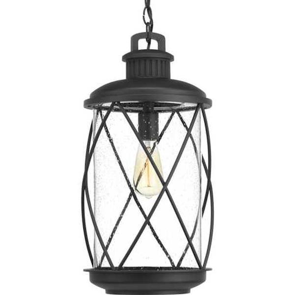 1 Light Black with Clear Seeded Glass Outdoor Hollingsworth Hanging Light Fixture