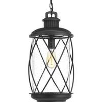 Progress Lighting 1 Light Black with Clear Seeded Glass Outdoor Hollingsworth Hanging Light Fixture