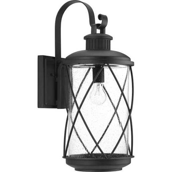 1 Light Black with Clear Seeded Glass Outdoor Hollingsworth Large Wall Light Fixture