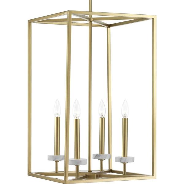 4 Light Vintage Gold White Marble Accents Pendant Light Fixture