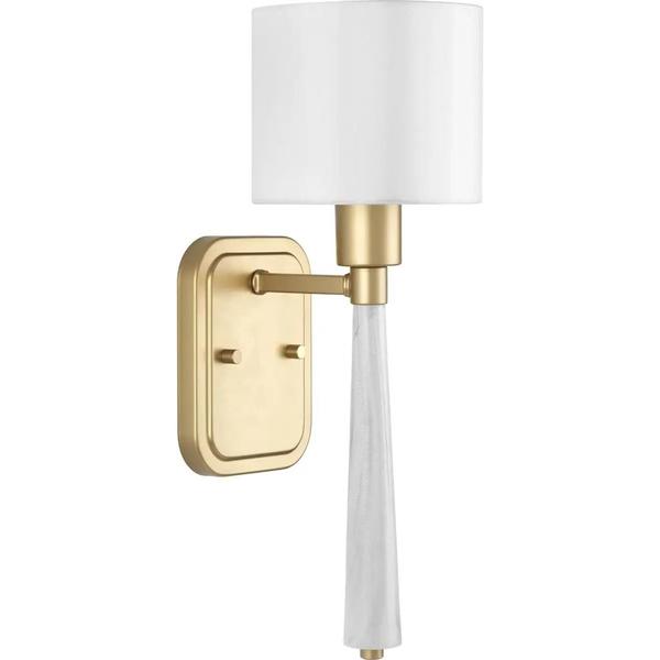 1 Light 120 volt Vintage Gold Vanity White Silk Fabric Drum Shade Light Fixture