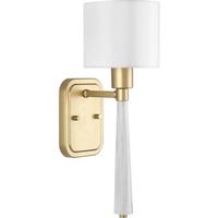 Progress Lighting 1 Light 120 volt Vintage Gold Vanity White Silk Fabric Drum Shade Light Fixture