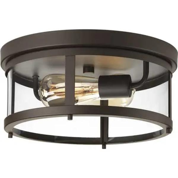 2 Light Antique Bronze with Clear Glass Wall Light Fixture