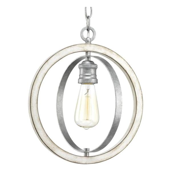 1 Light Galvanized Finish Antique White Pendant Light Fixture