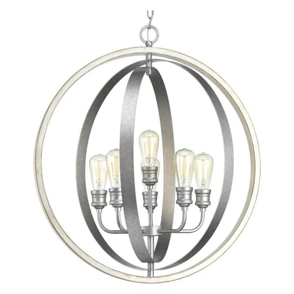 6 Light Galvanized Finish Antique White Pendant Light Fixture