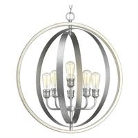 Progress Lighting 6 Light Galvanized Finish Antique White Pendant Light Fixture