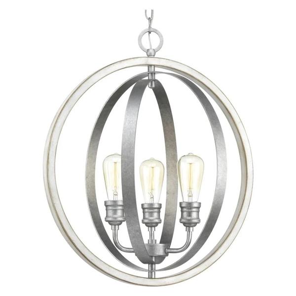 3 Light Galvanized Finish Antique White Pendant Light Fixture