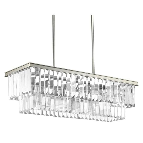 4 Light Silver Ridge Finish Prismatic Glass Linear Chandelier Light Fixture