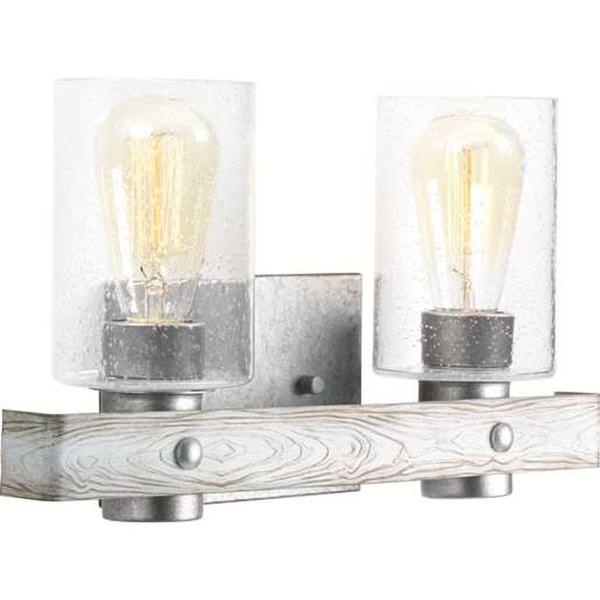 2 Light 120 volt Galvanized Finish Vanity Clear Seeded Glass Light Fixture
