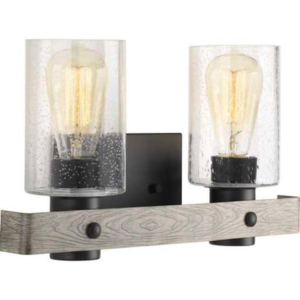 2 Light 120 volt Graphite Vanity Clear Seeded Glass Light Fixture