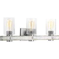View 3 Light 120 volt Galvanized Finish Vanity Clear Seeded Glass Light Fixture