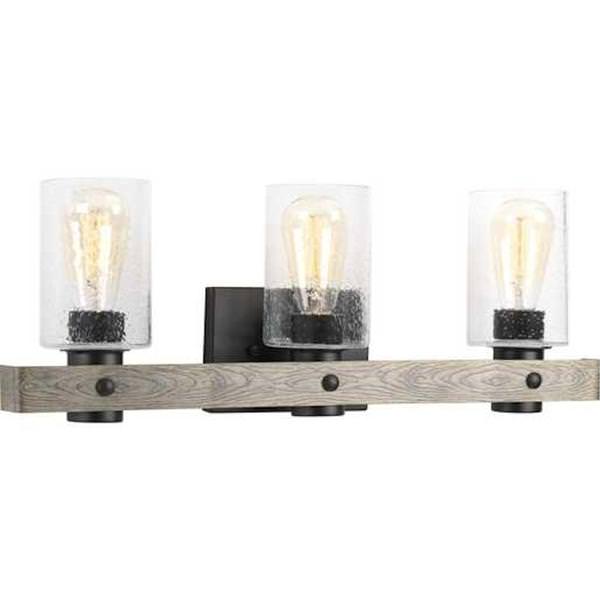 3 Light 120 volt Graphite Vanity Clear Seeded Glass Light Fixture