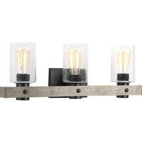 View 3 Light 120 volt Graphite Vanity Clear Seeded Glass Light Fixture