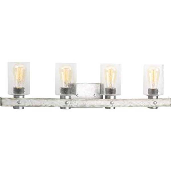 4 Light 120 volt Galvanized Finish Vanity Clear Seeded Glass Light Fixture