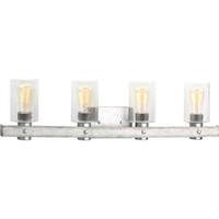 Progress Lighting 4 Light 120 volt Galvanized Finish Vanity Clear Seeded Glass Light Fixture