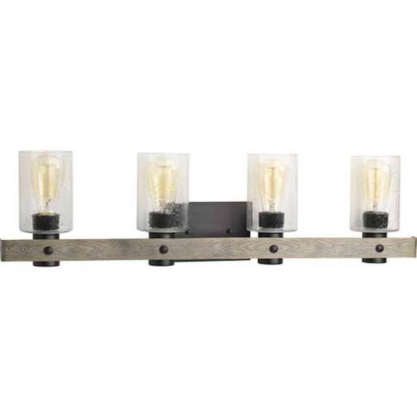 4 Light 120 volt Graphite Vanity Clear Seeded Glass Light Fixture