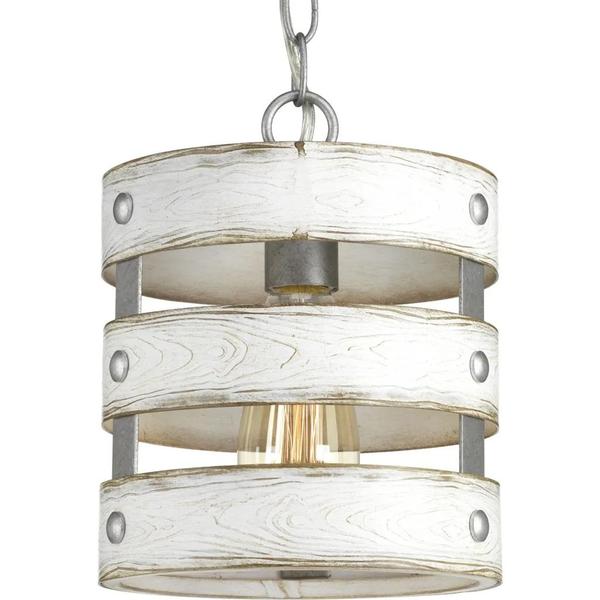 1 Light Galvanized Finish Antique White Pendant Light Fixture