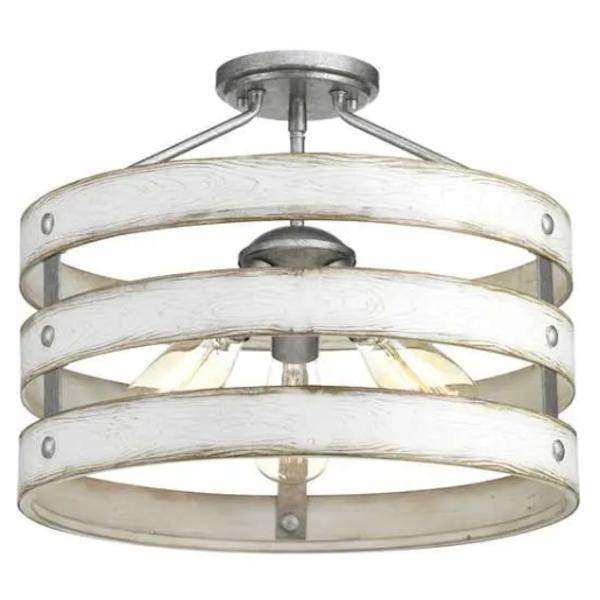 3 Light 120 volt Galvanized and Antique Whitewashed Finish Ceiling Light Fixture