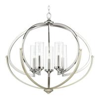 Progress Lighting 5 Light Polished Nickel Clear Glass Shade Silver Ridge Accents Chandelier Light Fixture