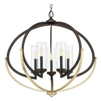 Progress Lighting 5 Light Antique Bronze Clear Glass Shade Champagne Accents Chandelier Light Fixture