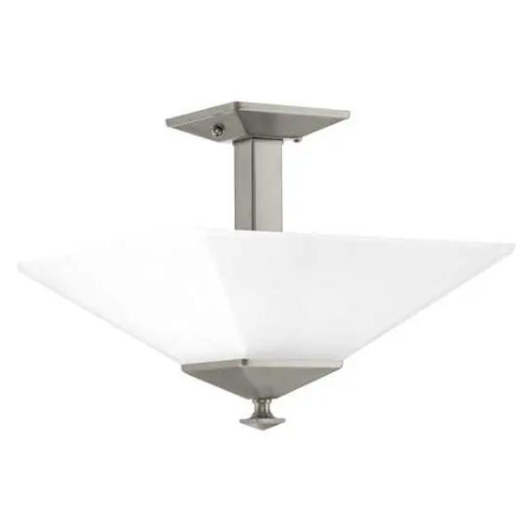 2 Light 120 volt Brushed Nickel Etched Opal Glass Semi-Flush Light Fixture