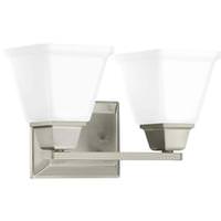 View 2 Light 120 volt Brushed Nickel Vanity Etched Glass Light Fixture