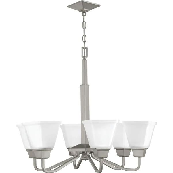 6 Light Brushed Nickel Etched Opal Glass Shade Chandelier Light Fixture