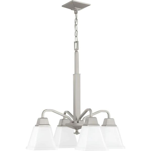 4 Light Brushed Nickel Etched Opal Glass Shade Chandelier Light Fixture