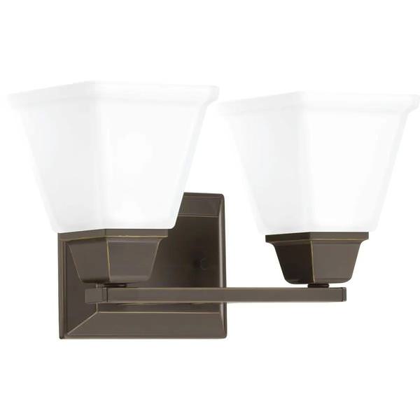 2 Light 120 volt Antique Bronze Vanity Etched Glass Light Fixture