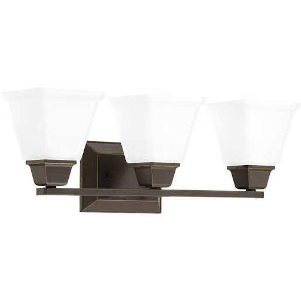 3 Light 120 volt Antique Bronze Vanity Etched Glass Light Fixture