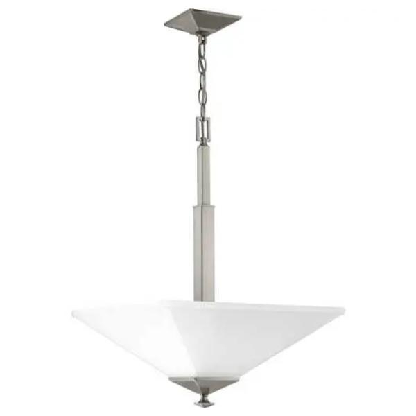 2 Light Brushed Nickel Etched Glass Shade Pendant Light Fixture