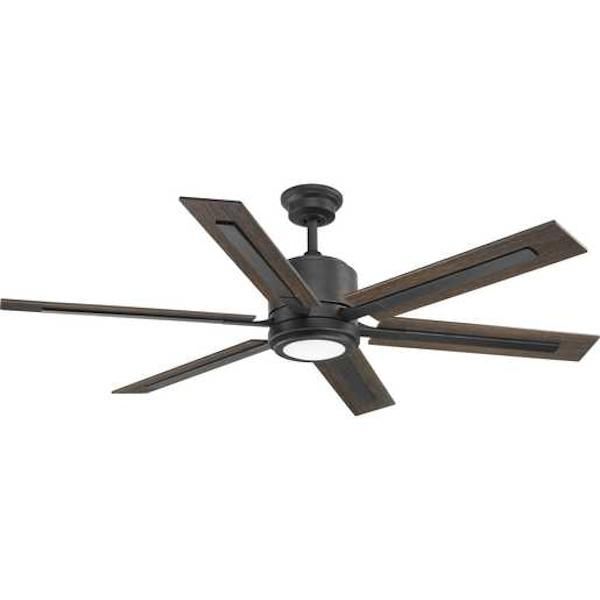 60" Black 6 Walnut/Driftwood Blade Remote Control Indoor LED Ceiling Fan