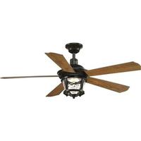 Progress Lighting 52" Antique Bronze 5 Walnut Blade Indoor/Outdoor Wall Control LED Ceiling Fan