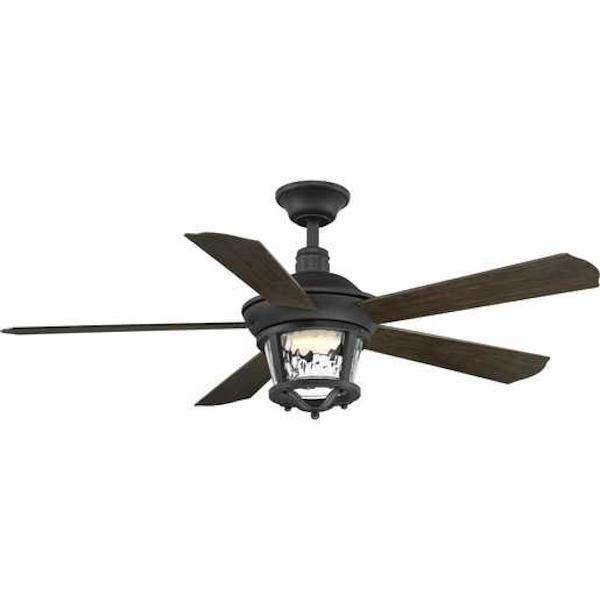 52" Black 5 Toasted Oak Blade Indoor/Outdoor Wall Control LED Ceiling Fan