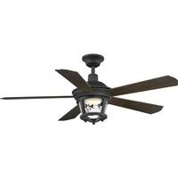 Progress Lighting 52" Black 5 Toasted Oak Blade Indoor/Outdoor Wall Control LED Ceiling Fan