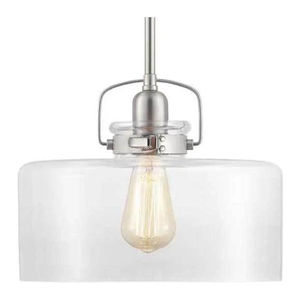 1 Light Brushed Nickel Clear Glass Shade Pendant Light Fixture