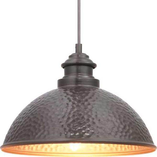 1 Light Antique Bronze with Clear Seeded Glass Hanging Light Fixture