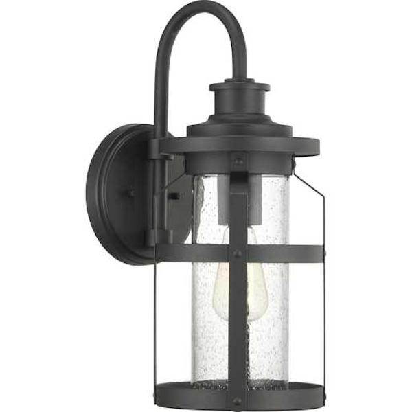 1 Light Black with Clear Seeded Glass Outdoor Haslett Medium Wall Light Fixture