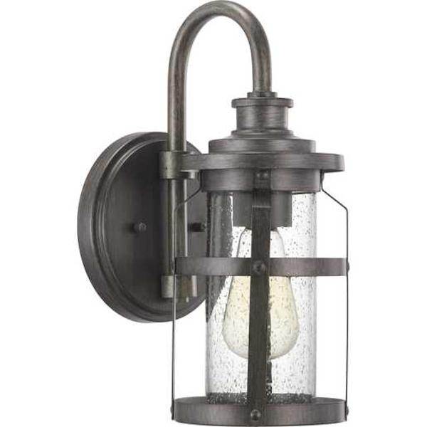 1 Light Antique Pewter with Clear Seeded Glass Outdoor Haslett Small Wall Light Fixture