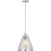 Progress Lighting 1 Light Polished Nickel Metal Shade Clear Seeded Glass Shade Dimmable Pendant Light Fixture
