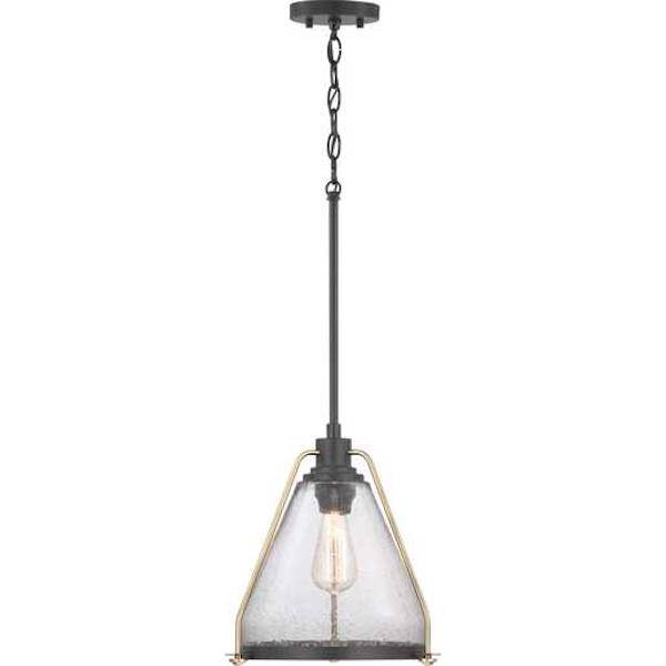1 Light Antique Bronze Metal Shade Clear Seeded Glass Shade Dimmable Pendant Light Fixture