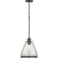 Progress Lighting 1 Light Antique Bronze Metal Shade Clear Seeded Glass Shade Dimmable Pendant Light Fixture