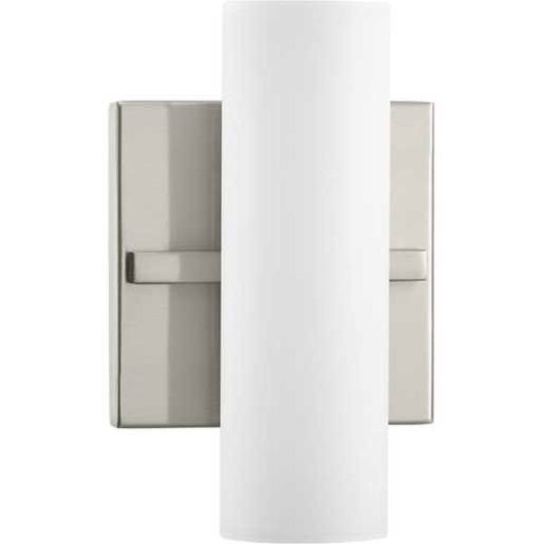 7.5" 9.5 watt 120 volt 3000K Brushed Nickel White Glass Shade Dimmable