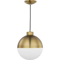 Progress Lighting 1 Light 17 watt 3000K Natural White Brushed Bronze Opal Glass Globe Dimmable LED Pendant Light Fixture